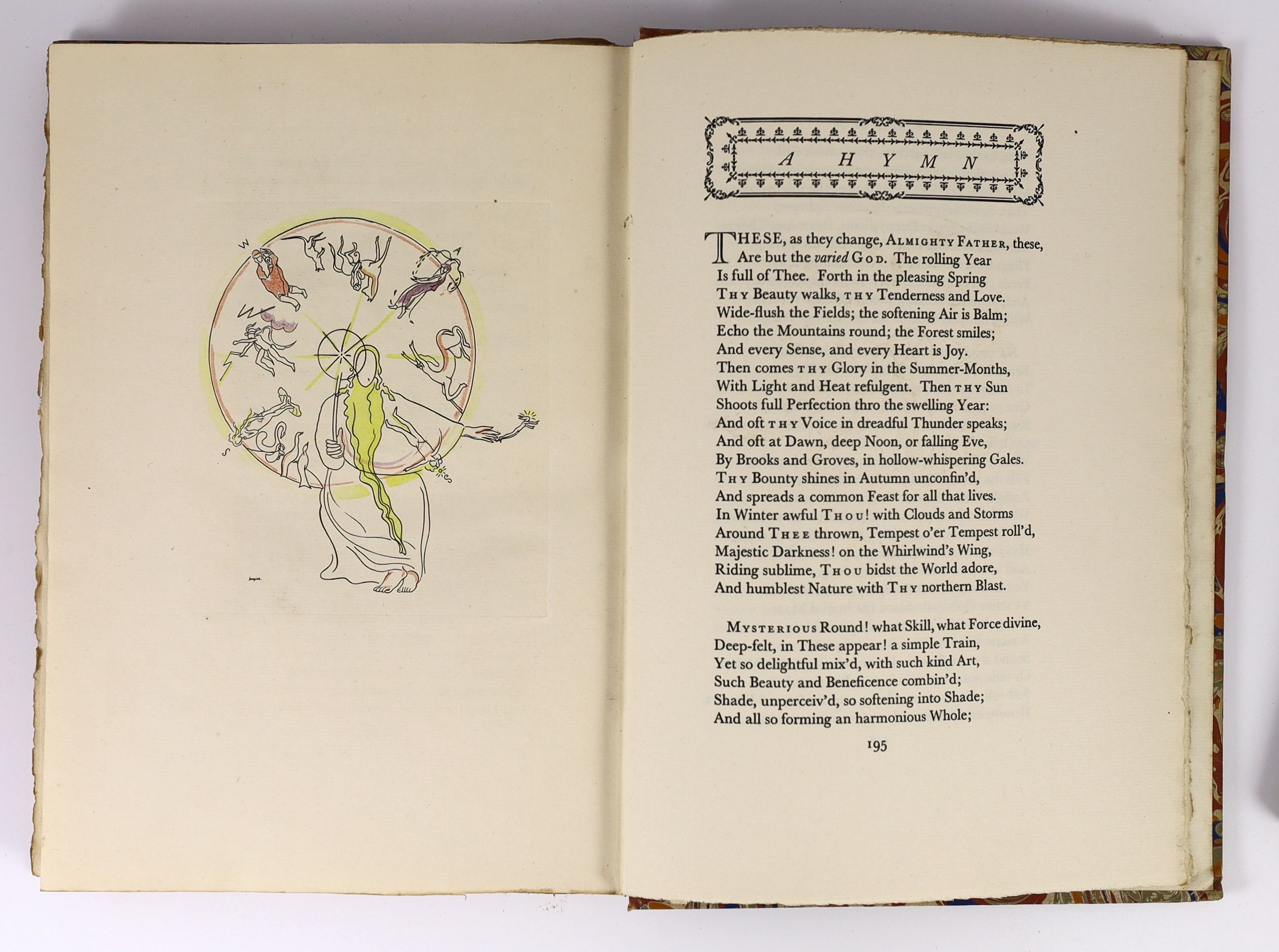 Nonesuch Press - Thomson, James - The Seasons, one of 1500, 4to, marble boards, illustrated by Jacquier, London, 1927 and Crow, Gerald Henry - William Morris Designer, 4to, cloth, The Studio, London, 1934